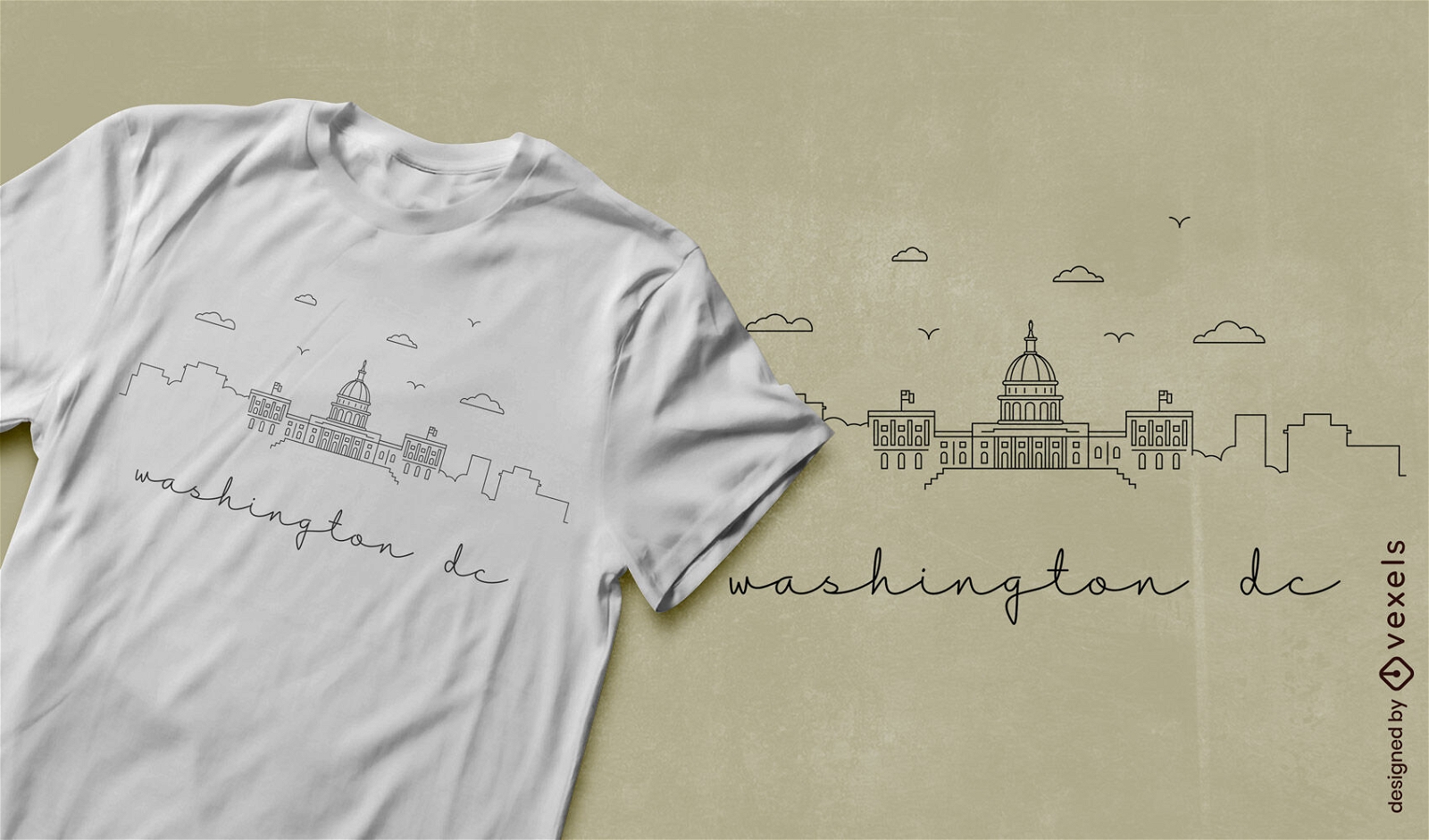 Diseño de camiseta minimalista con el horizonte de Washington DC.