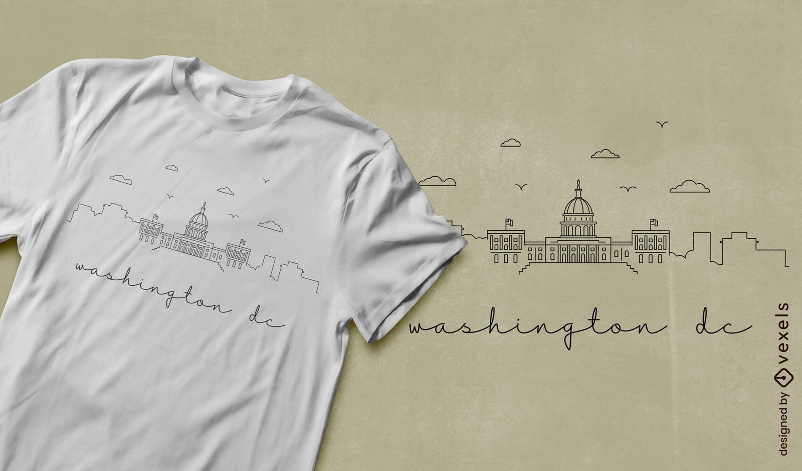 Diseño de camiseta minimalista con el horizonte de Washington DC.