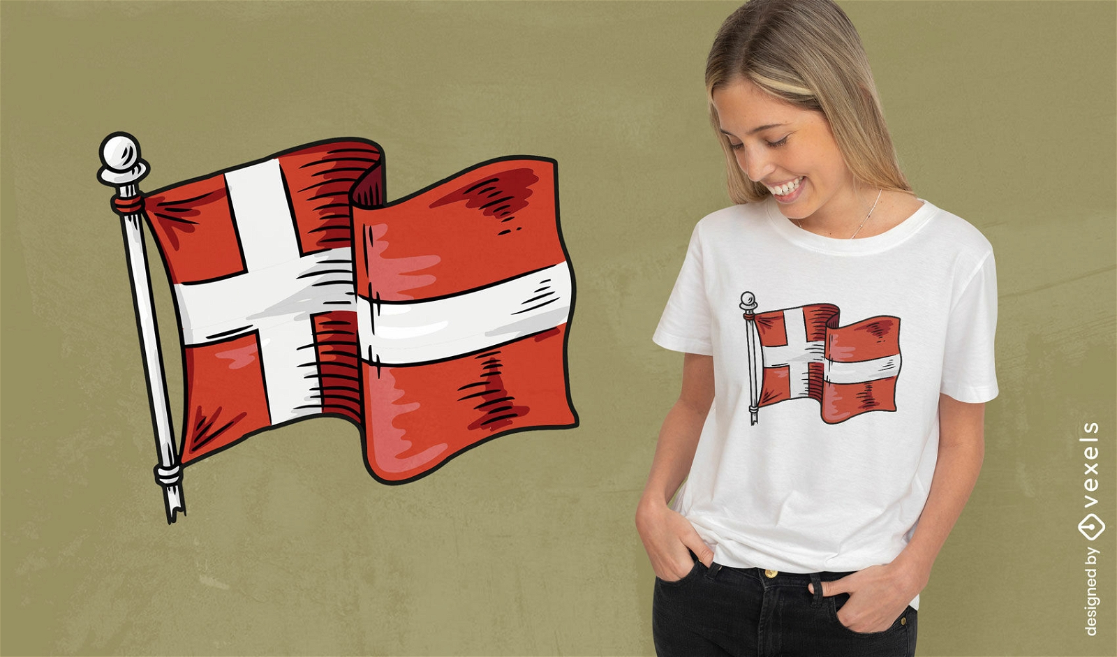 Diseño de camiseta con tatuaje de bandera danesa.