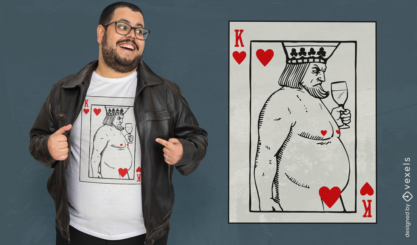 Diseño de camiseta rey de corazones bebiendo vino.