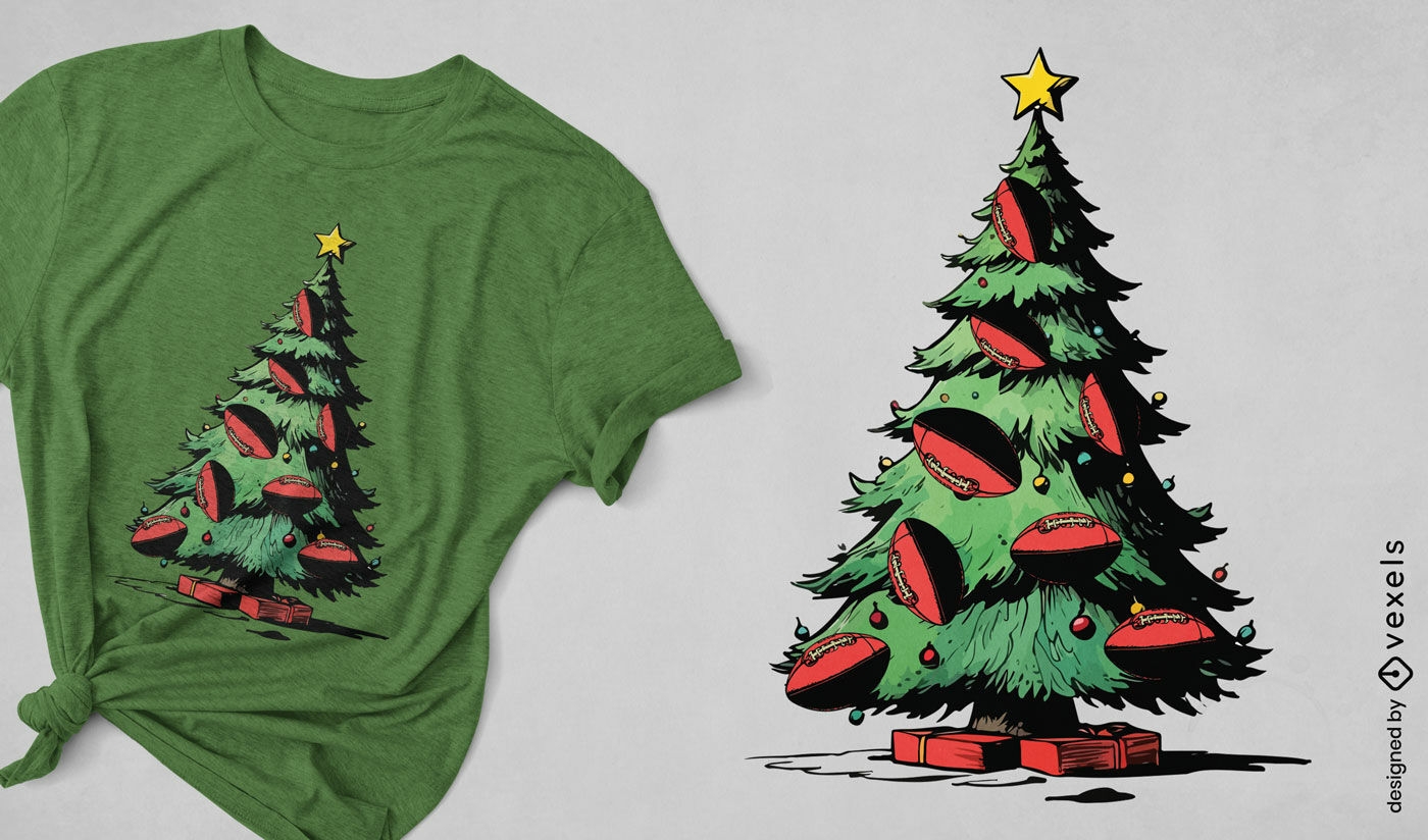 Diseño de camiseta de árbol de Navidad de fútbol decorado.