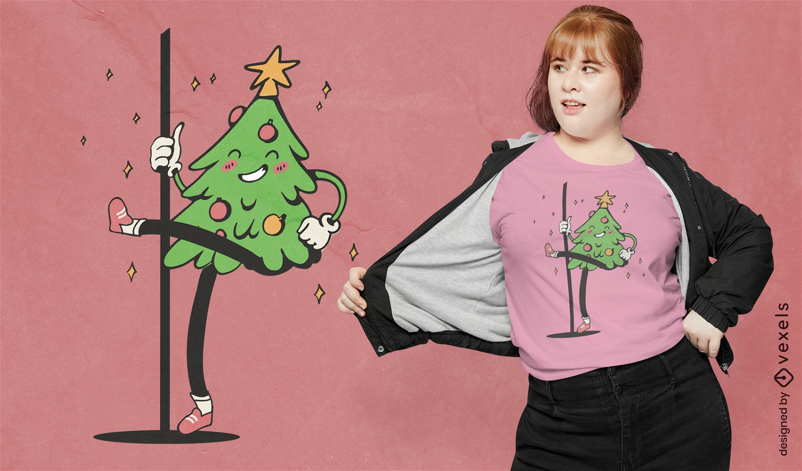 Festive Christmas tree pole dance t-shirt design
