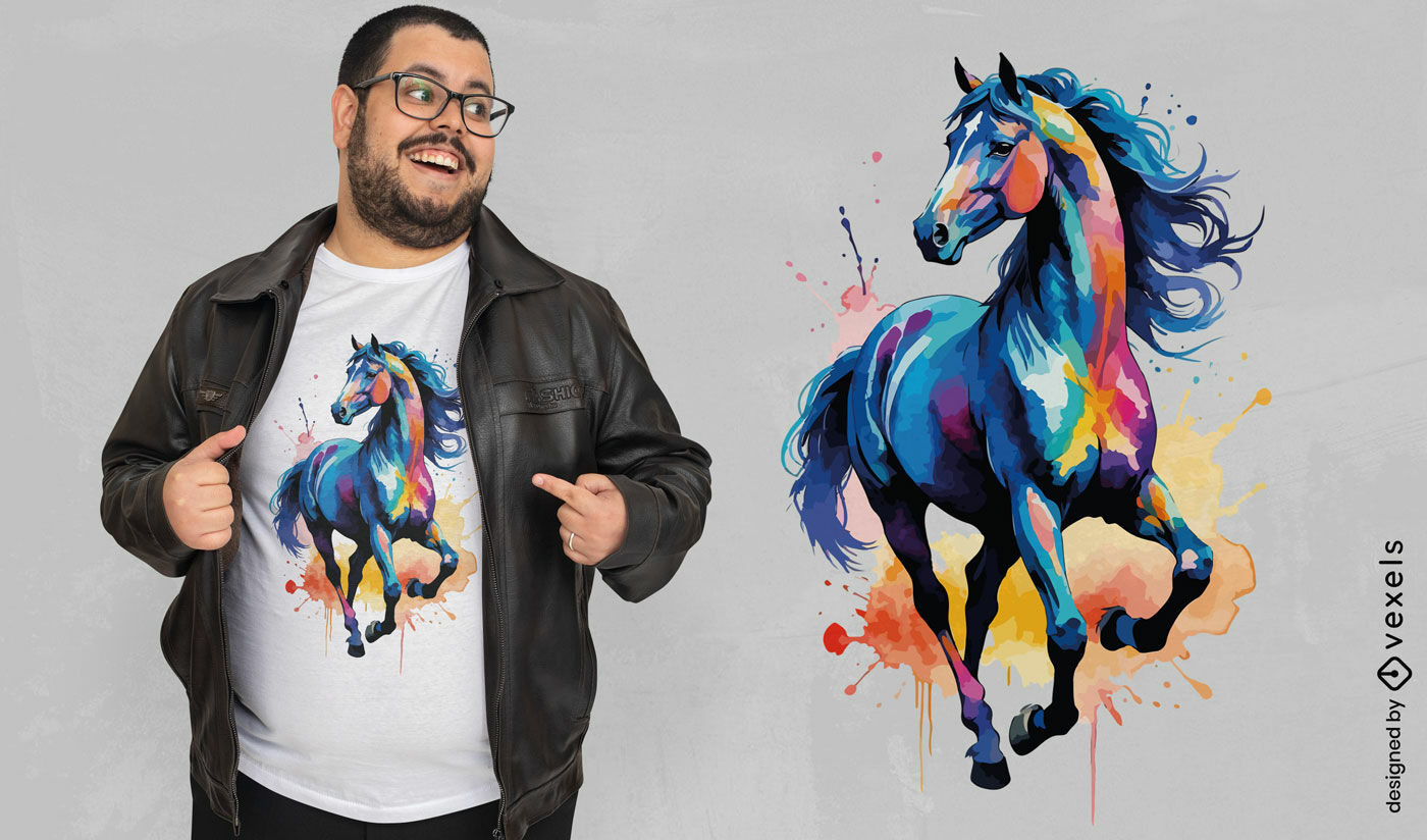 Llamativo diseño de camiseta de caballo en acuarela.