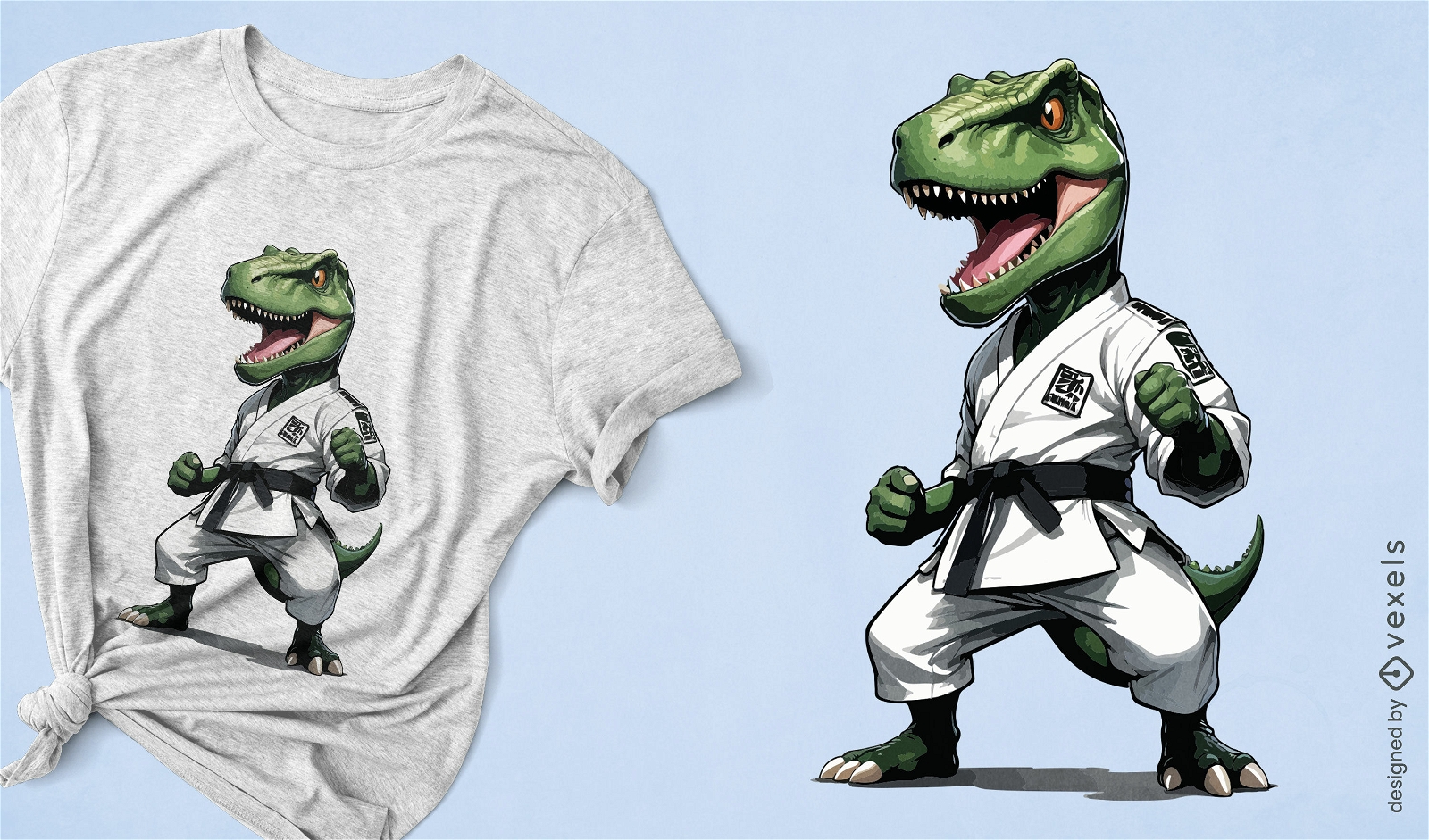 Dise?o de camiseta de dinosaurio de karate valiente.