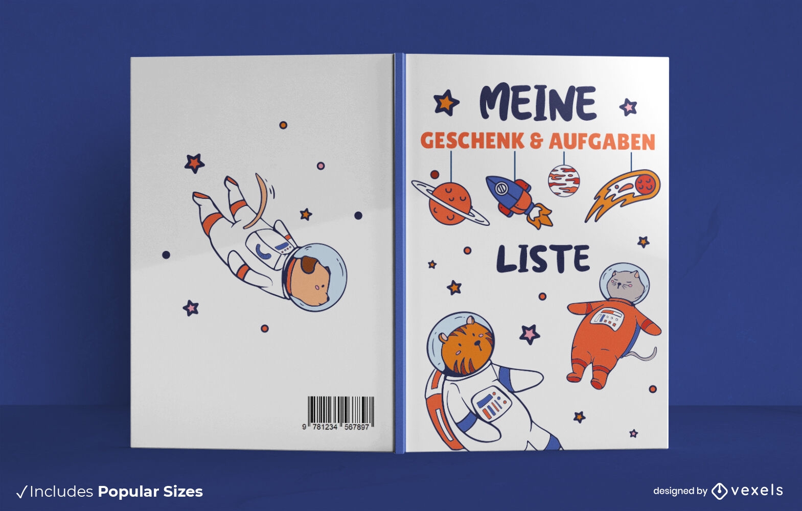 Lustiges Buchcover-Design mit Weltraumtieren