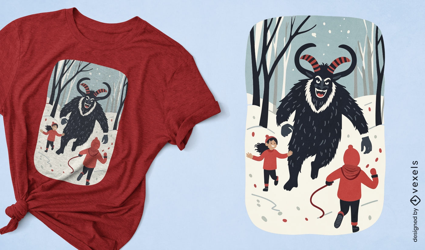 Diseño de camiseta navideña del mítico Krampus.