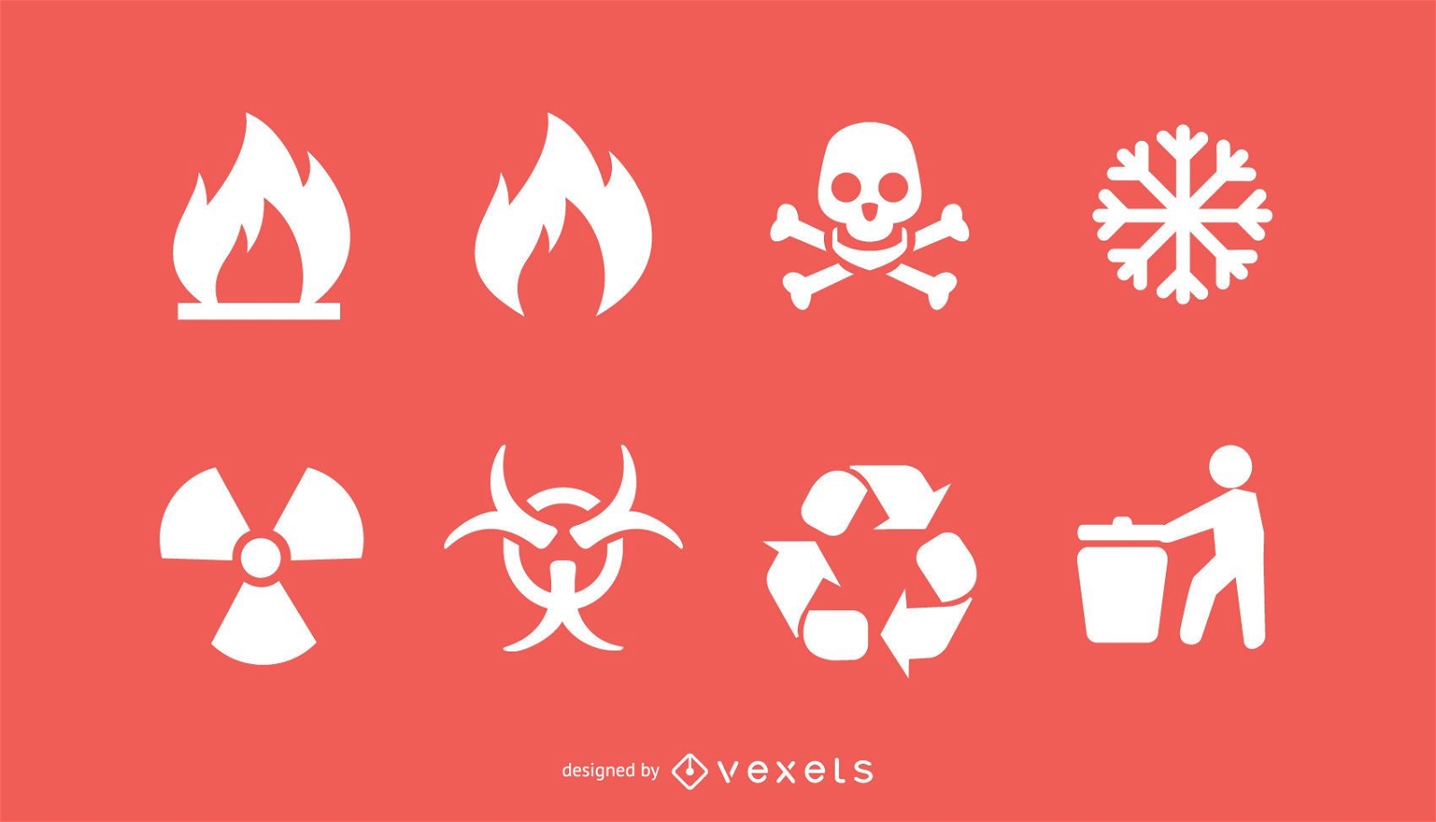 Conjunto de iconos de bio peligro y reciclaje