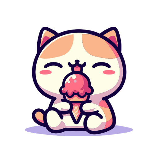 Cute cartoon cat enjoying ice cream PNG Design