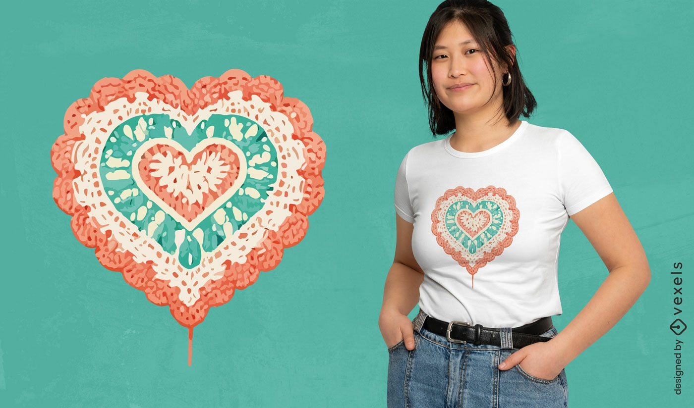 Detailed crochet heart t-shirt design