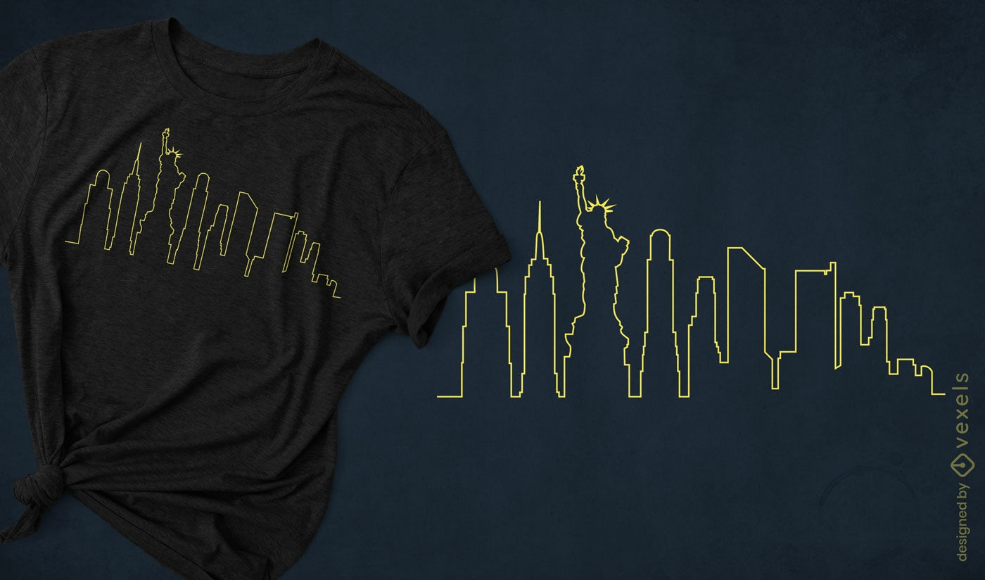 Diseño de camiseta minimalista del horizonte de Nueva York.