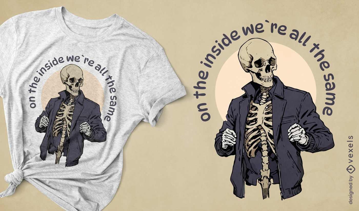 Somos todos iguais com design de camiseta com esqueleto