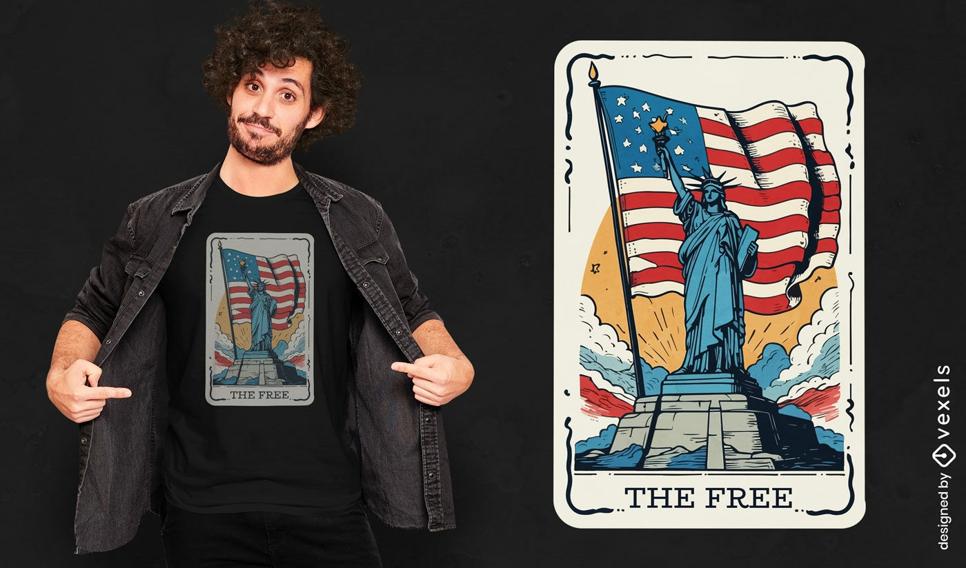 Dise?o de camiseta de la carta del tarot de la estatua de la libertad.