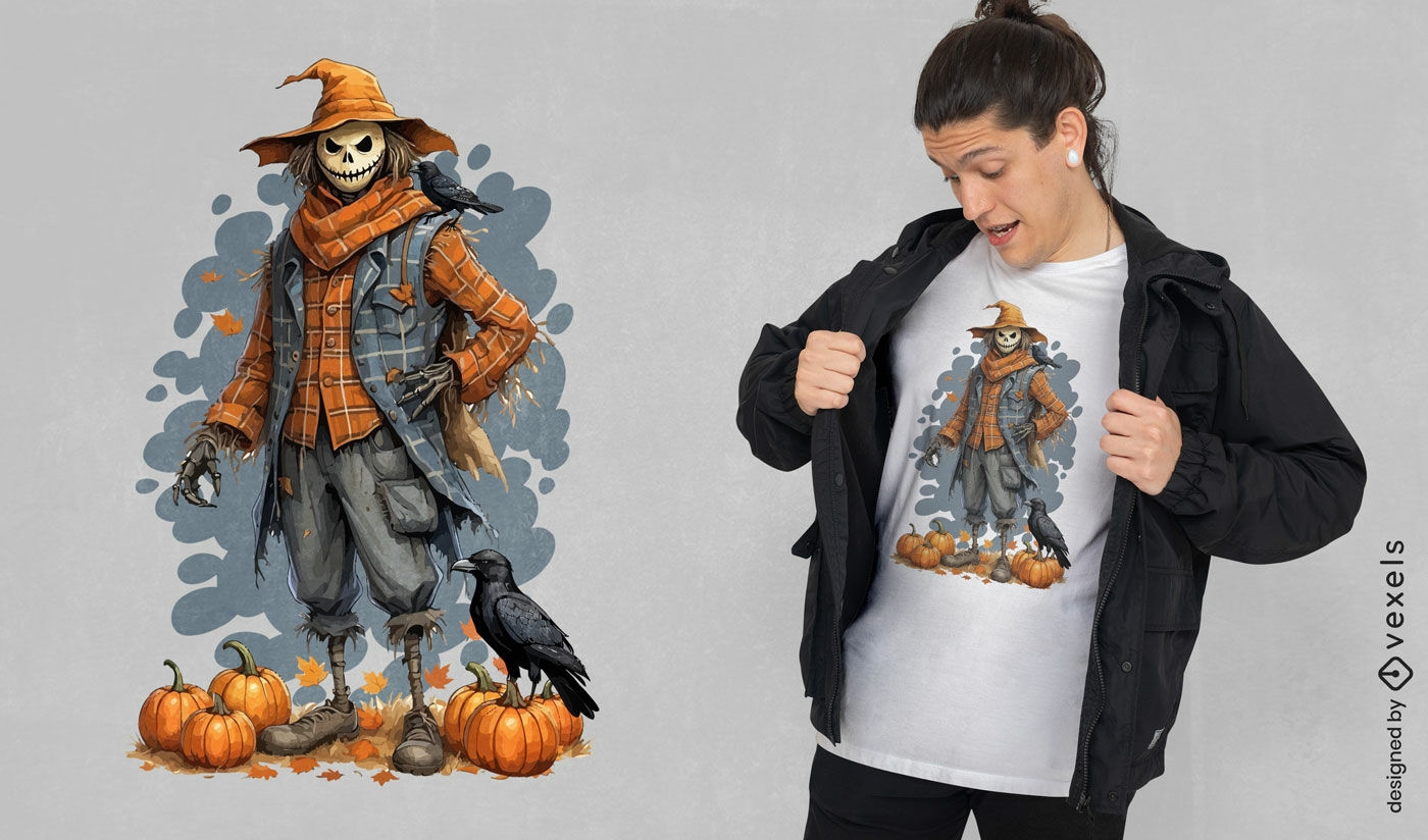 Diseño de camiseta de espantapájaros aterrador de Halloween.
