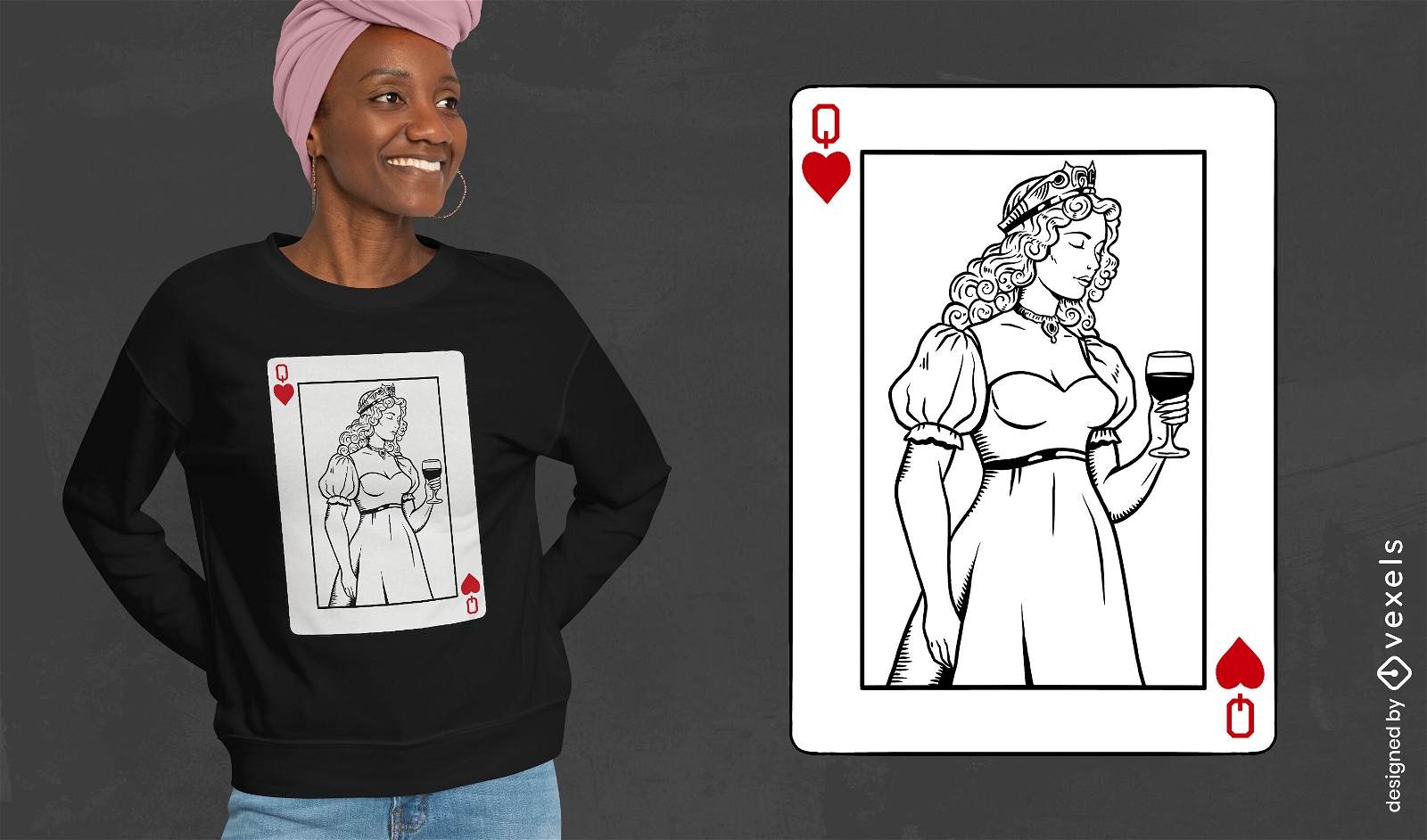 Diseño de camiseta de vino reina de corazones.