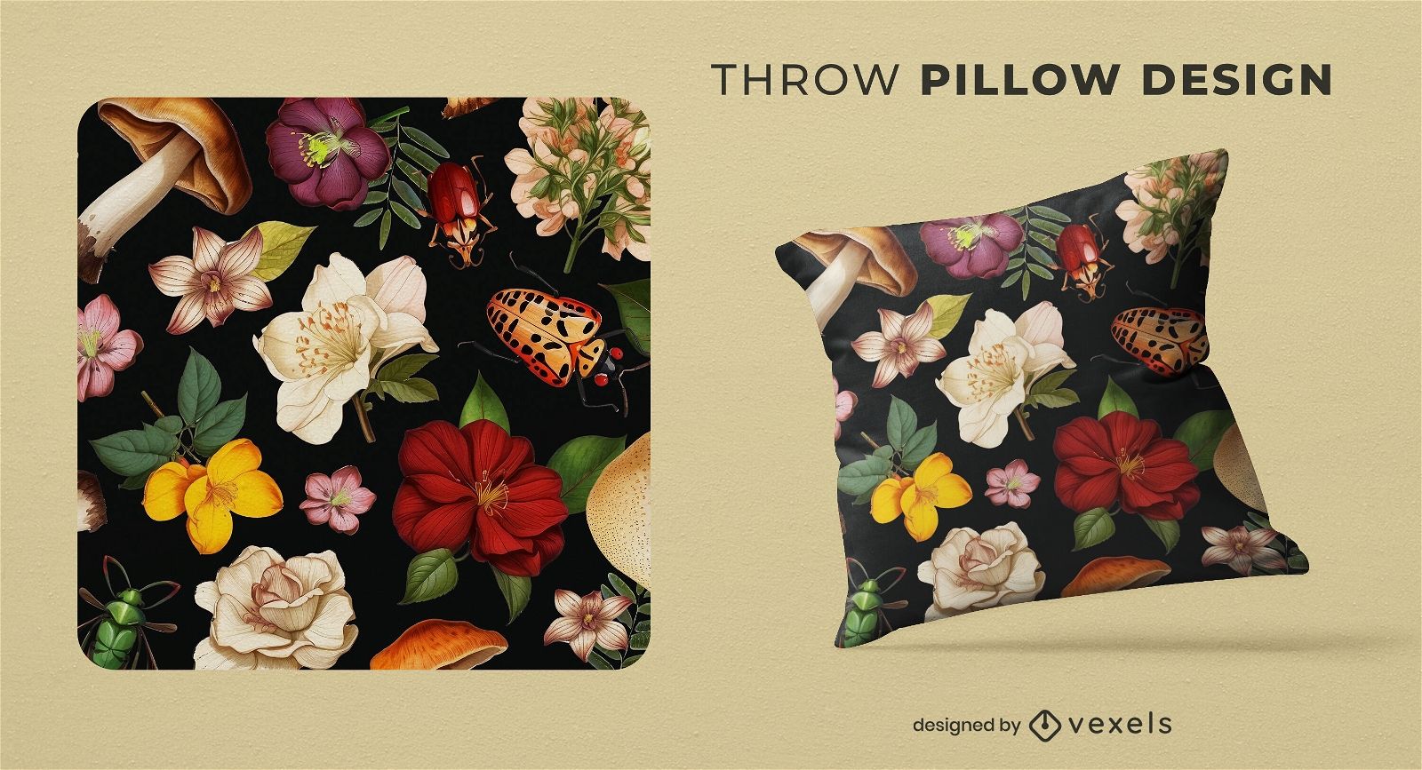 Diseño de almohada de tiro de patrones sin fisuras florales