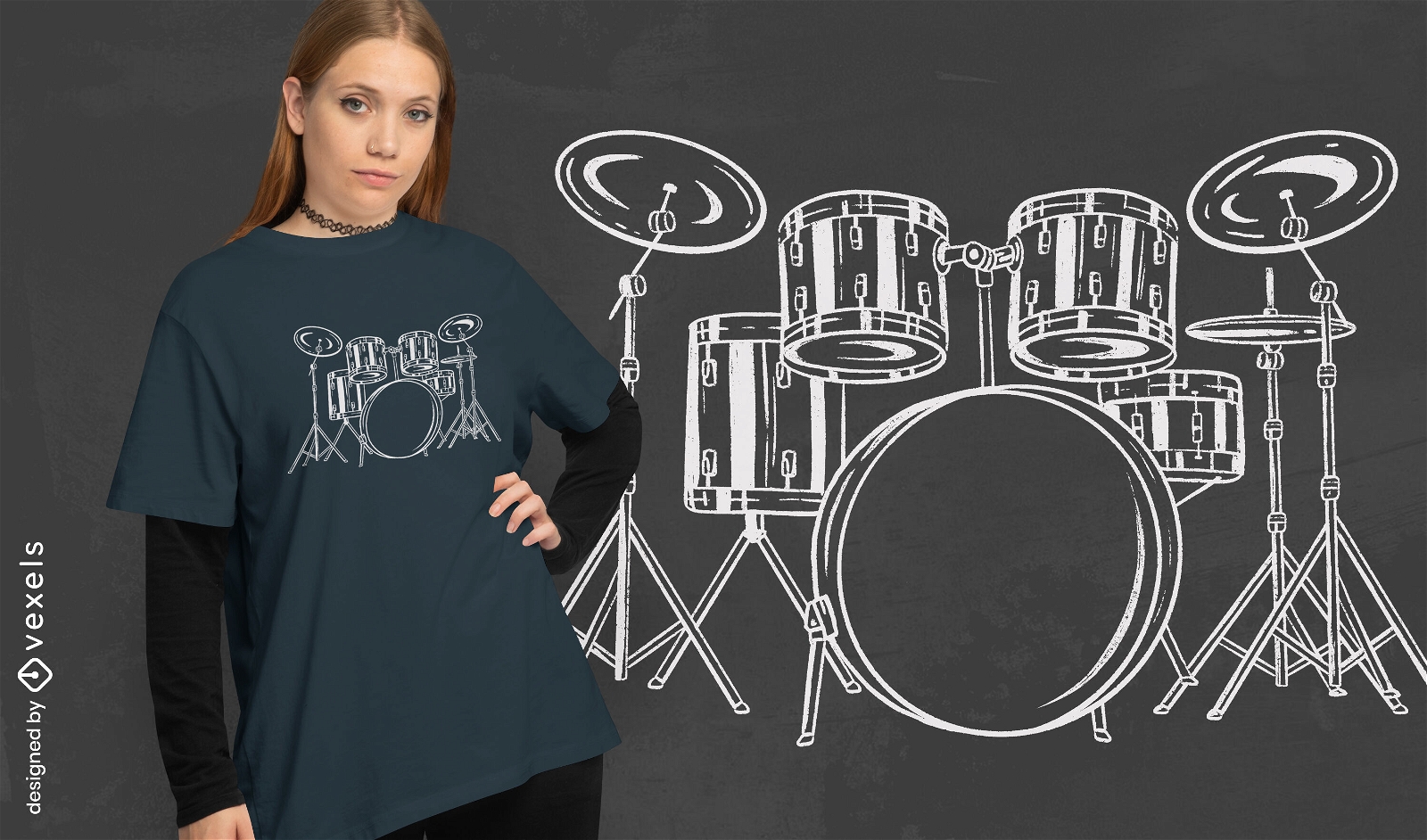 Diseño de camiseta de batería musical.