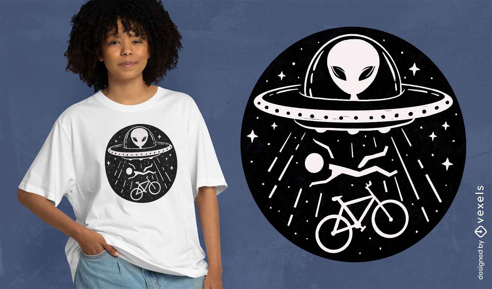T-Shirt Design mit Raumschiff und Entf?hrung durch Au?erirdische