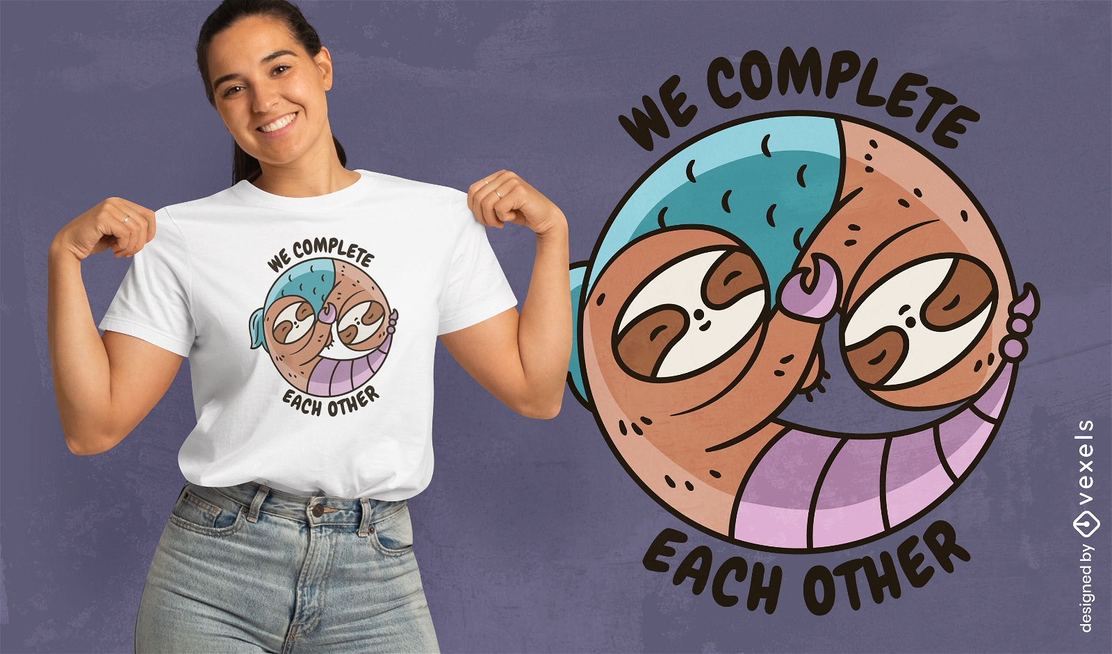 Cartoon sloth yin yang t-shirt design