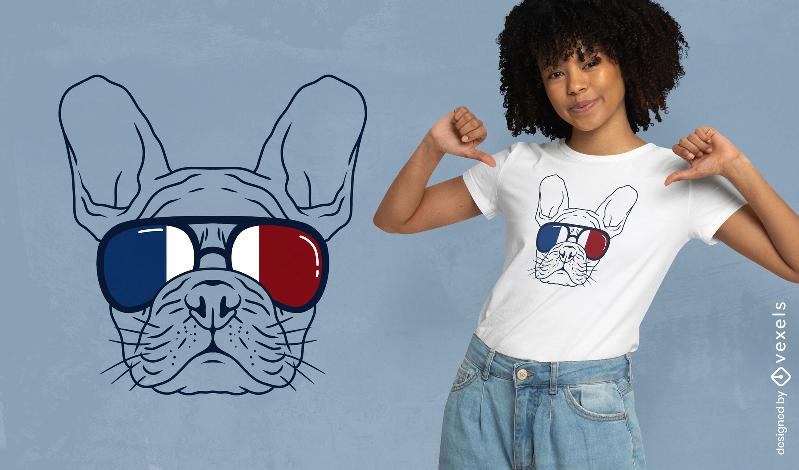 Design de camiseta com óculos de sol buldogue francês