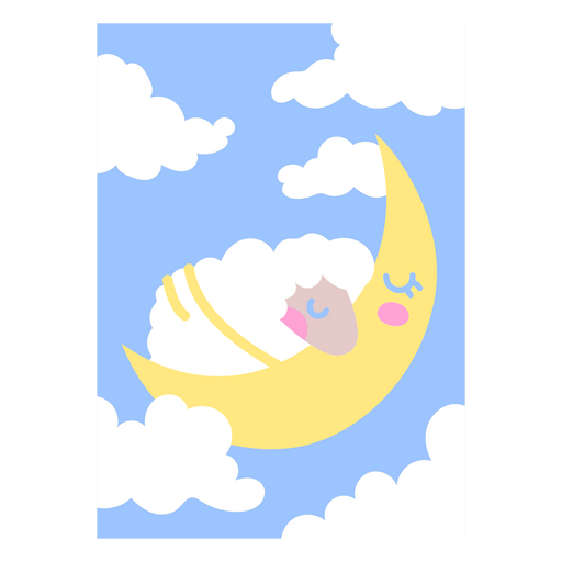 Lua fofa de desenho animado e nuvem de ovelhas Desenho PNG
