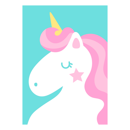 Playful unicorn illustration on vibrant teal background PNG Design