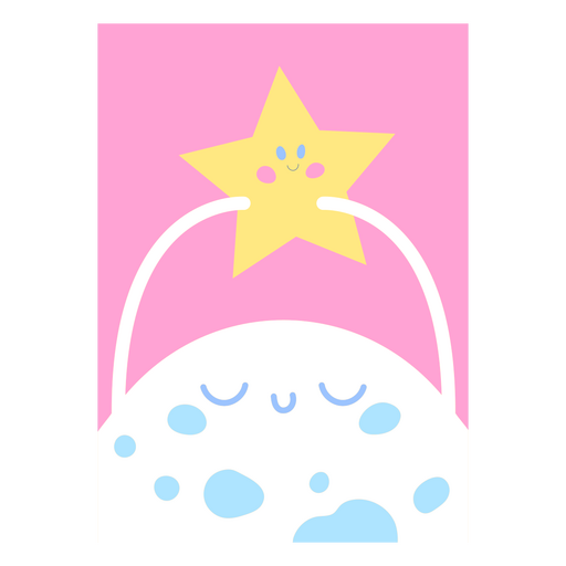 Cute moon holding star card PNG Design
