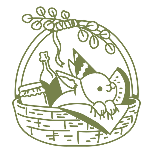 Ilustración de un lindo conejito en una cesta de picnic Diseño PNG