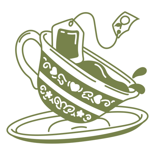 Ilustração encantadora de xícara de chá com saquinho de chá Desenho PNG