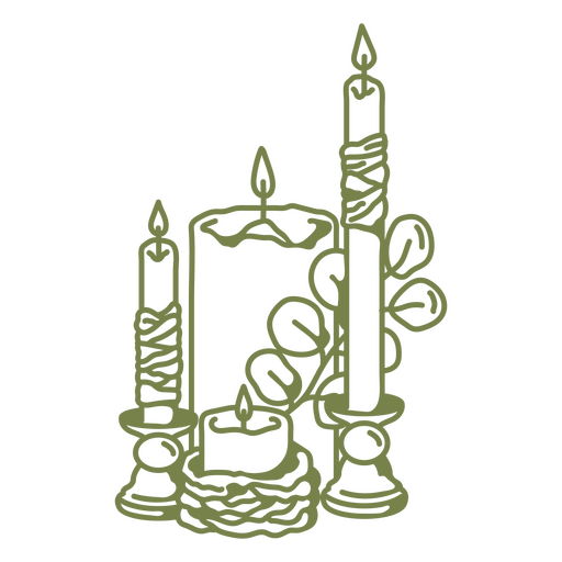 Candles with rope and plant PNG Design