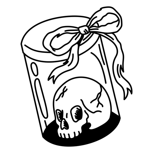 Jarra de vidro vintage com design de caveira e fita Desenho PNG