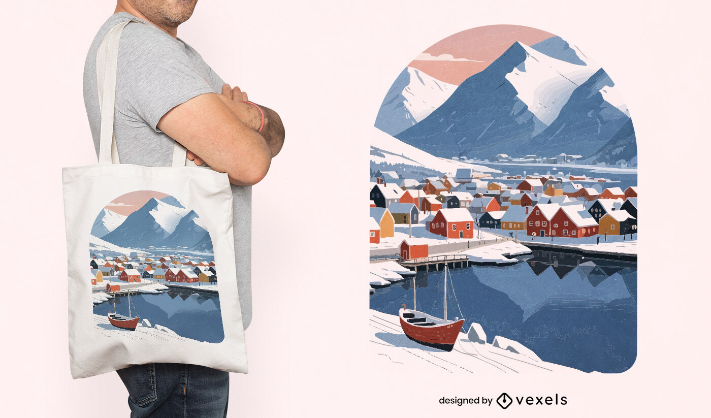 Diseño de bolso tote con paisaje de TromsÃ¸