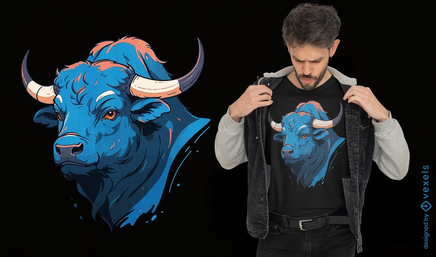 Blaues Büffel-T-Shirt Design