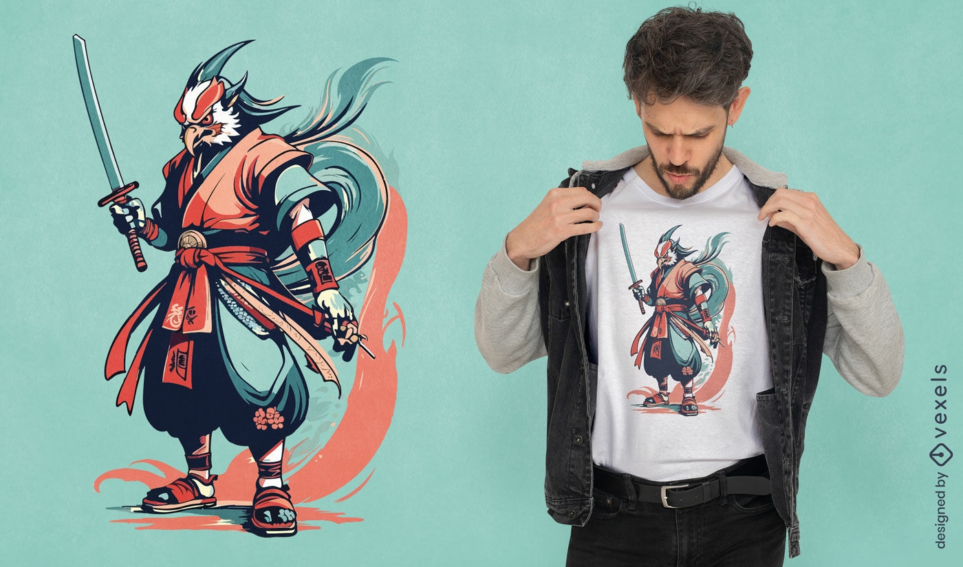 Diseño de camiseta de guerrero tengu.