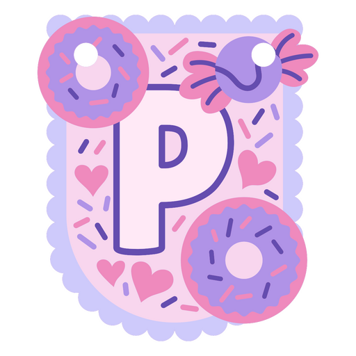 Letra P de donut rosa e roxo Desenho PNG