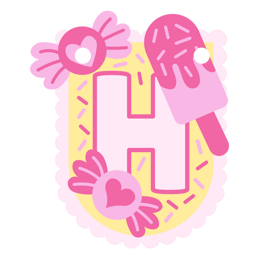 Cute pink and yellow H letter PNG Design