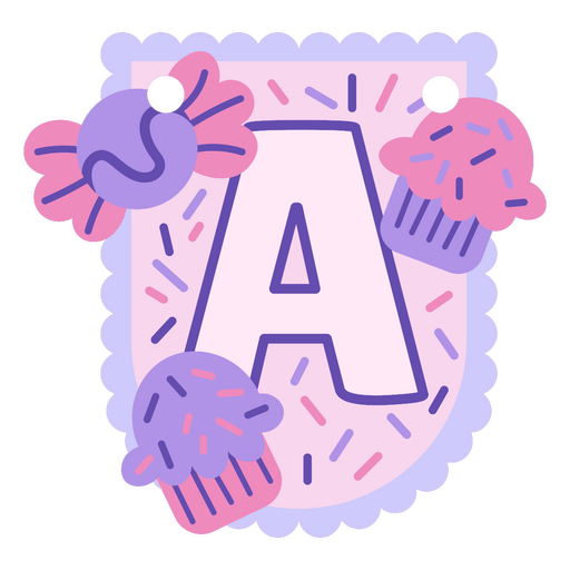 Diseño divertido de letra A con cupcakes y dulces Diseño PNG