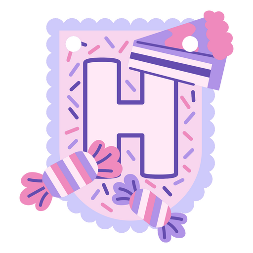 Diseño divertido de letra h con temática de cumpleaños y dulces. Diseño PNG