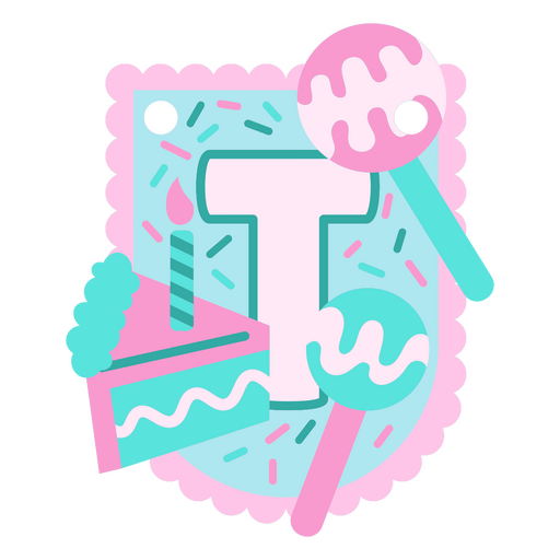 Playful dessert illustration with cake and candy elements PNG Design