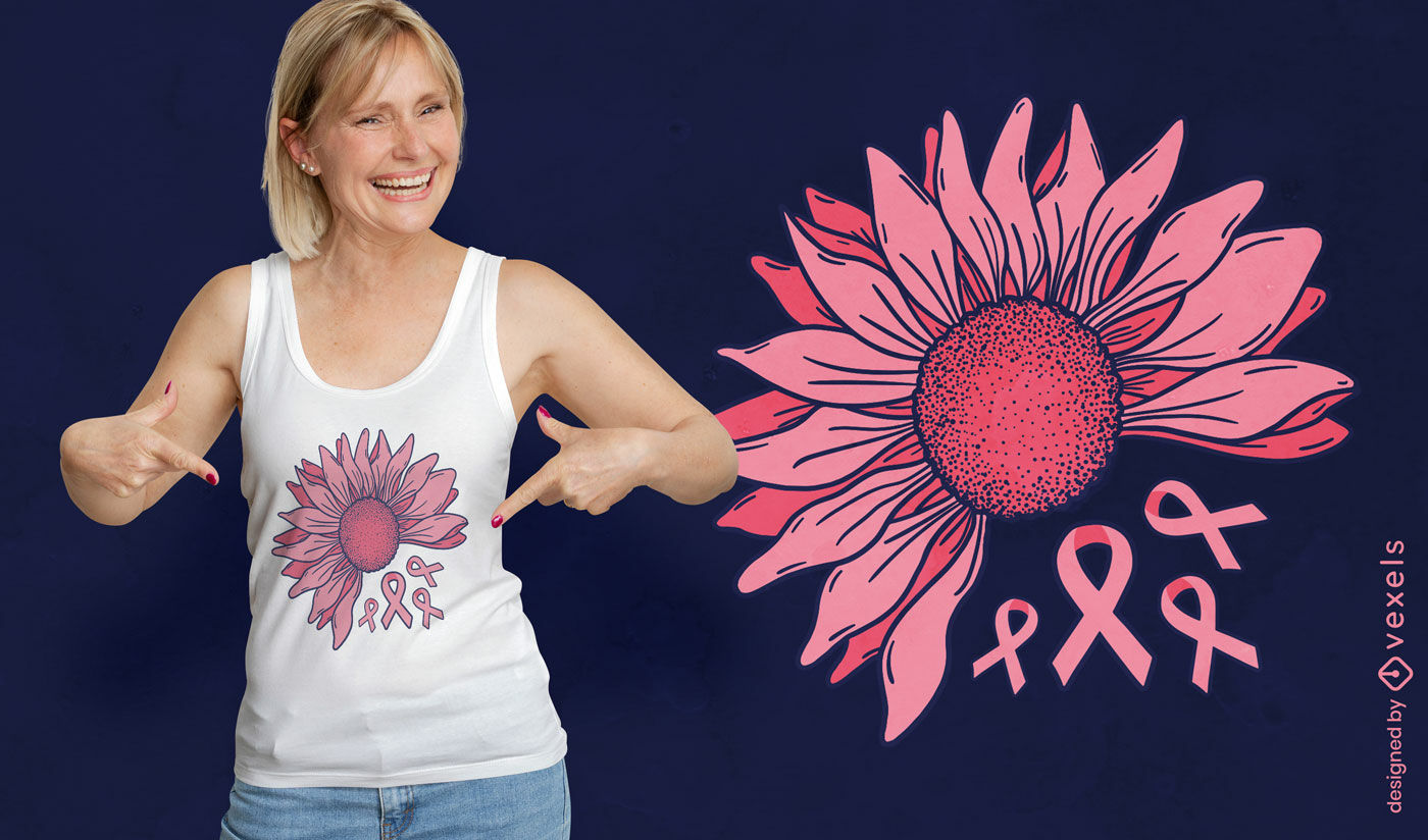 Diseño de camiseta de girasol con cinta rosa.