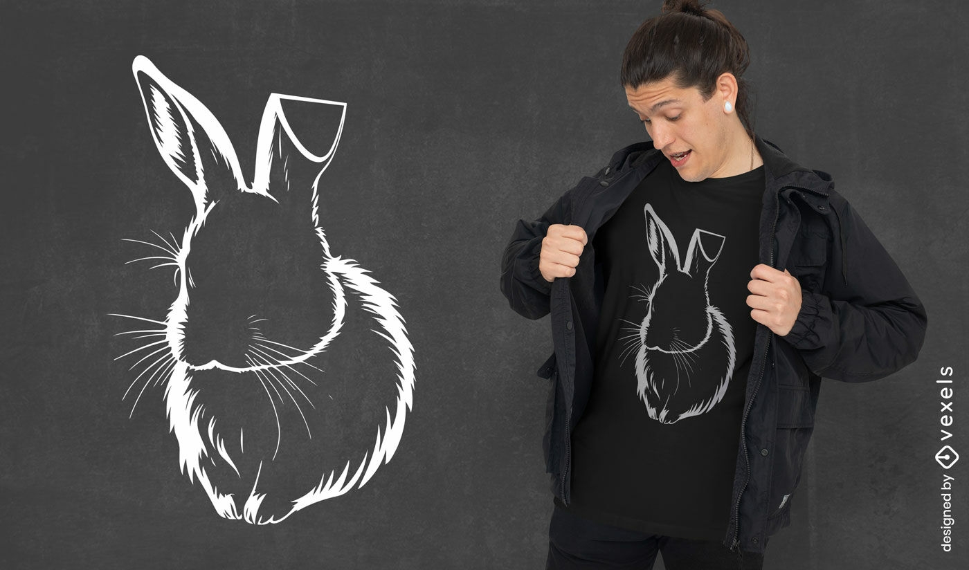 Diseño de camiseta con contorno blanco de conejo.