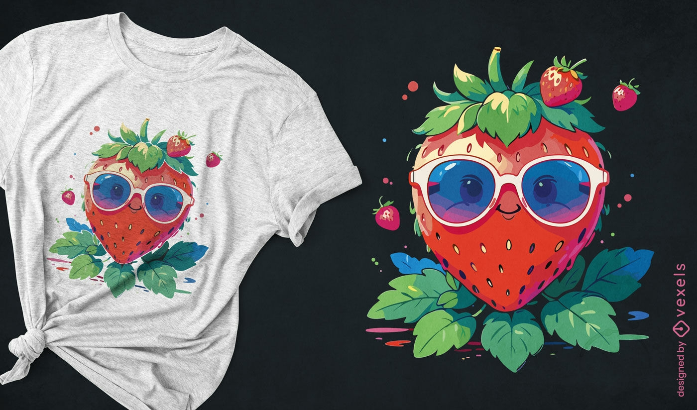 Design de camiseta com óculos de sol morango