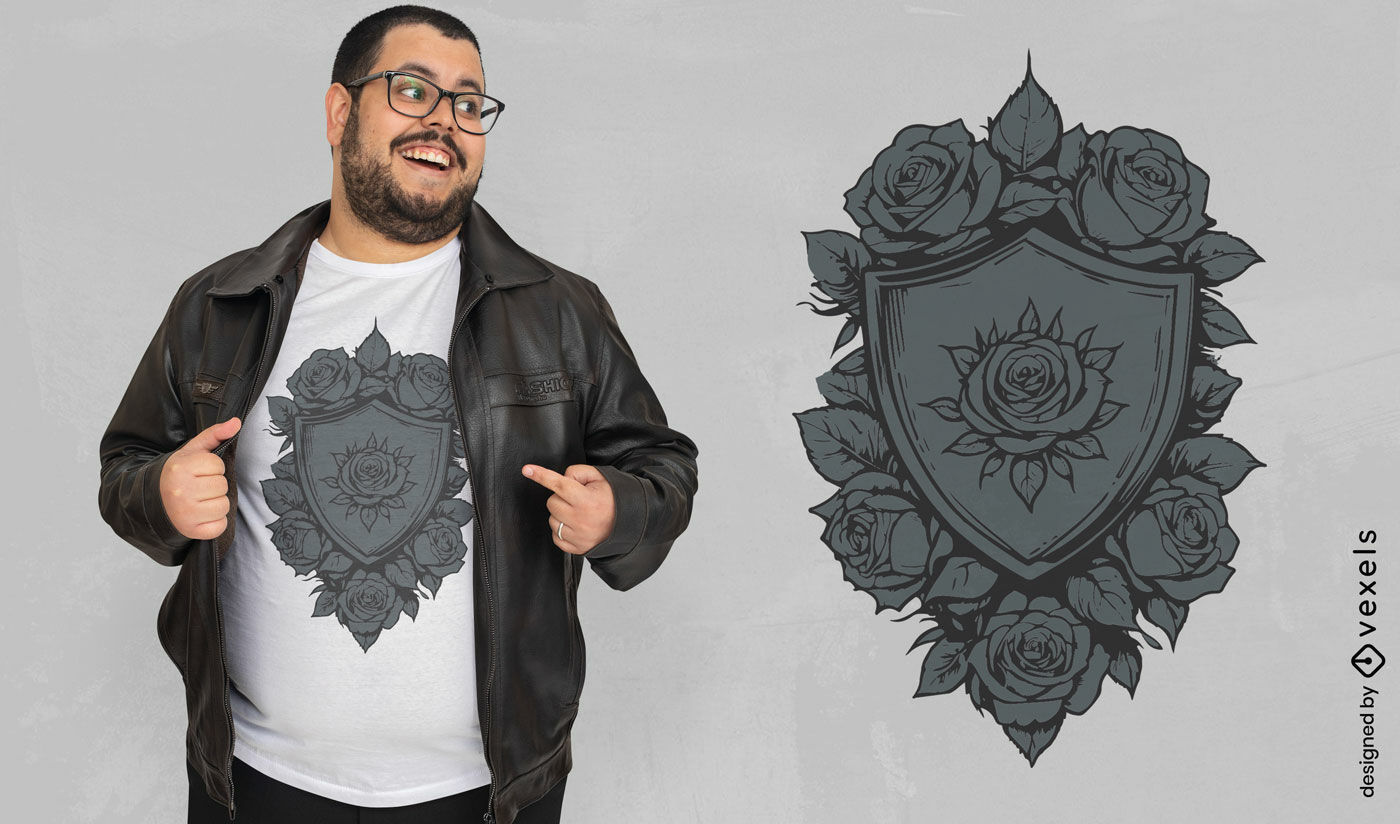 Diseño de camiseta escudo de rosas.