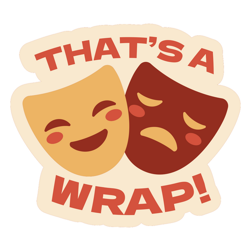 Ilustração de máscara para comédia e drama teatral com adesivo de frase para envelopamento. Desenho PNG
