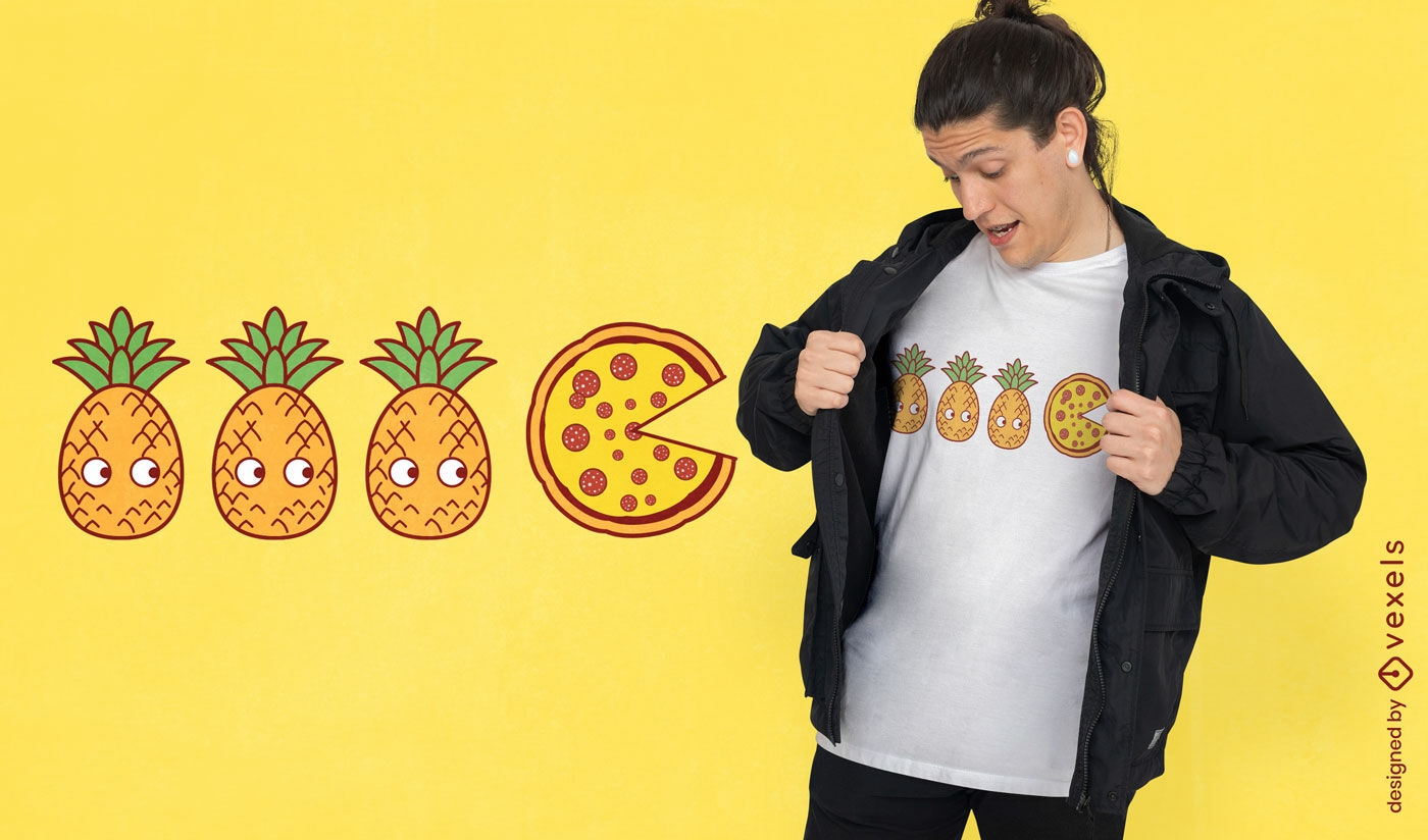 Design de camiseta com cara de pizza de abacaxi