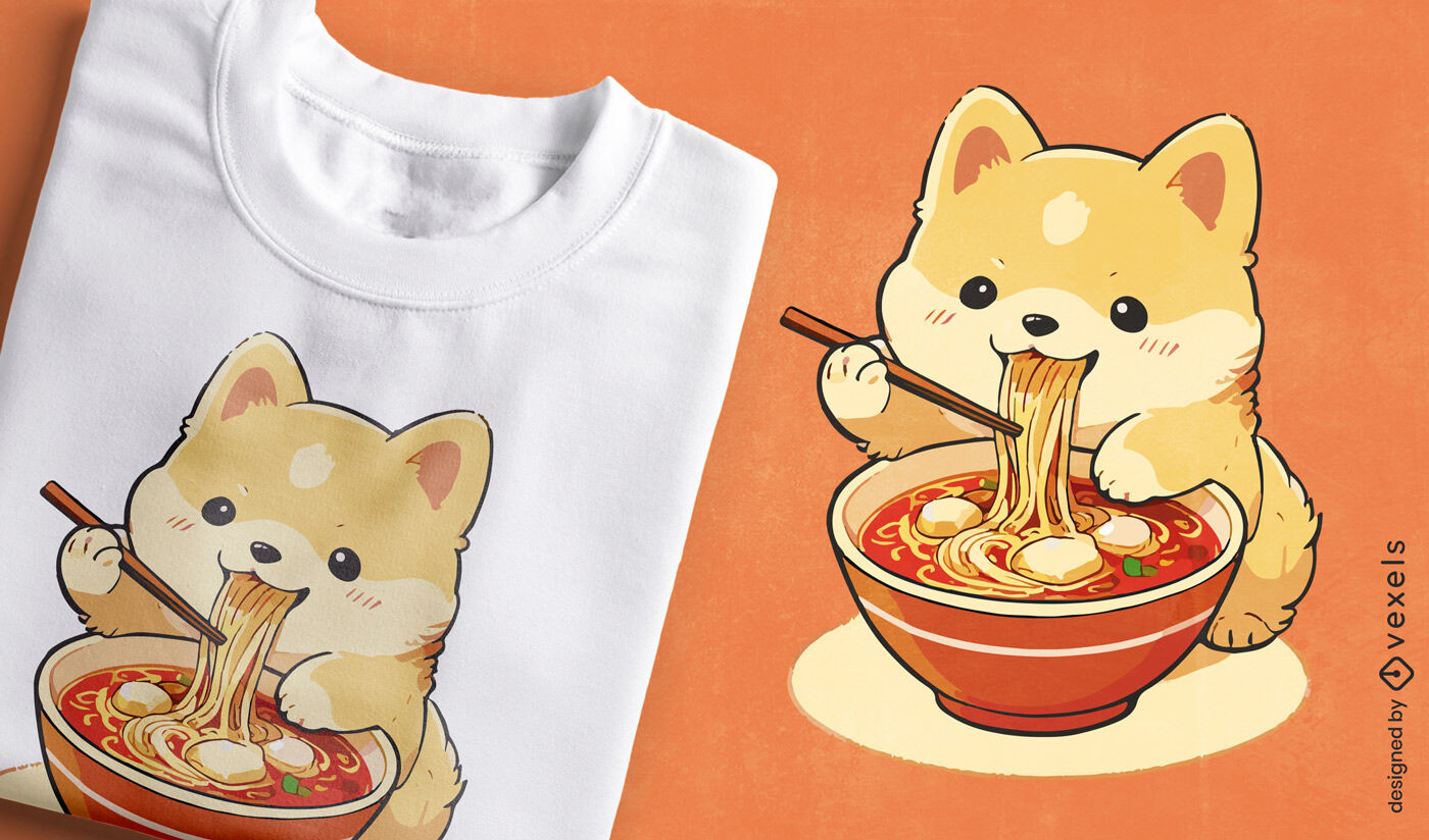 Diseño de camiseta de perro con fideos ramen.