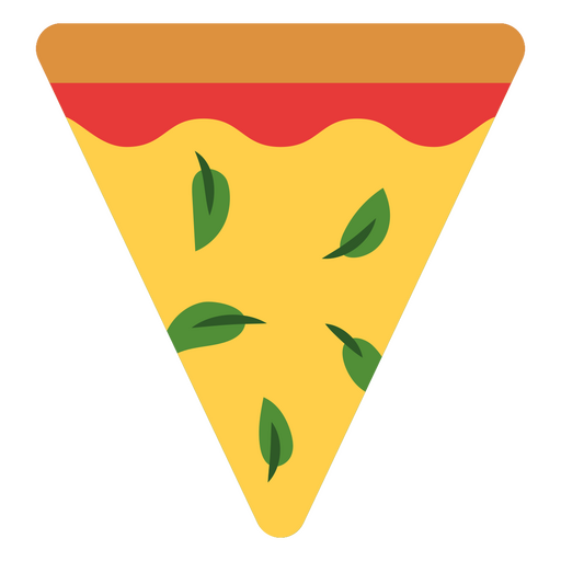 Ilustração divertida de fatia de pizza com folhas frescas de manjericão Desenho PNG