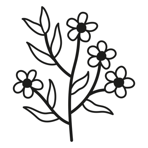 Design floral com uma videira e tr?s flores Desenho PNG