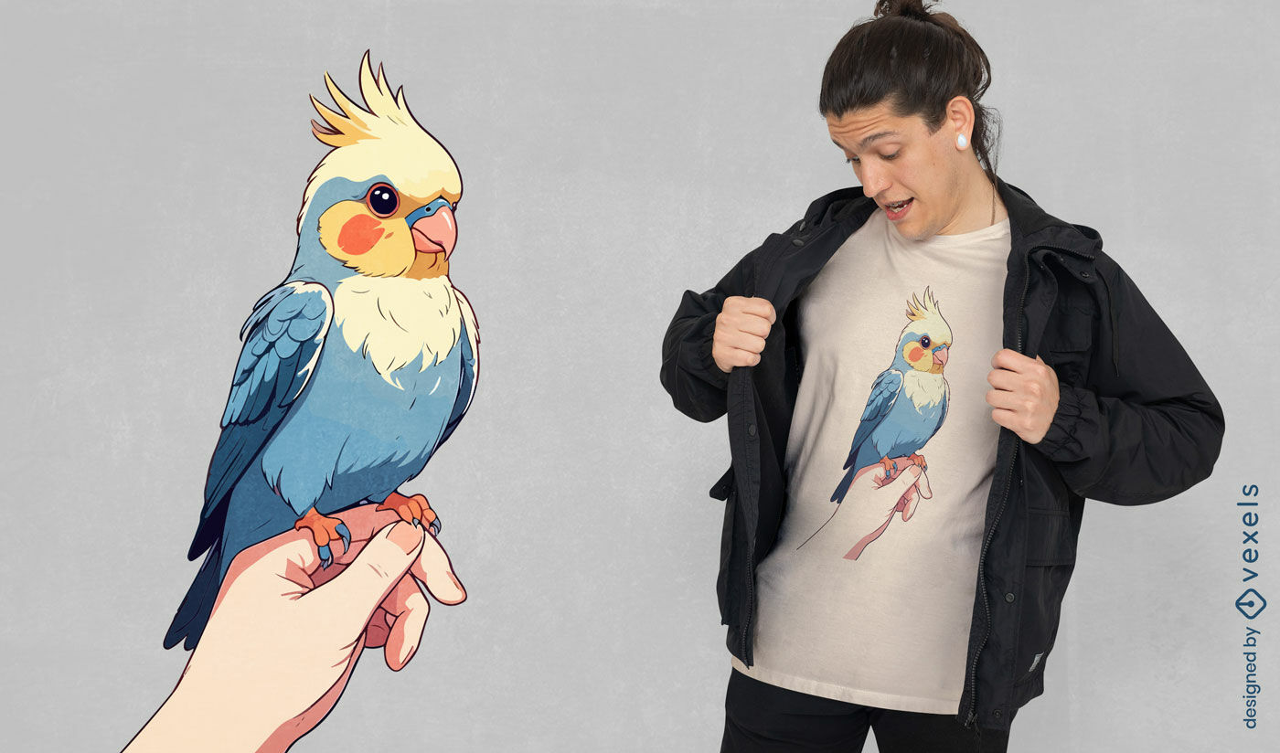 Diseño de camiseta Cockatiel en mano.