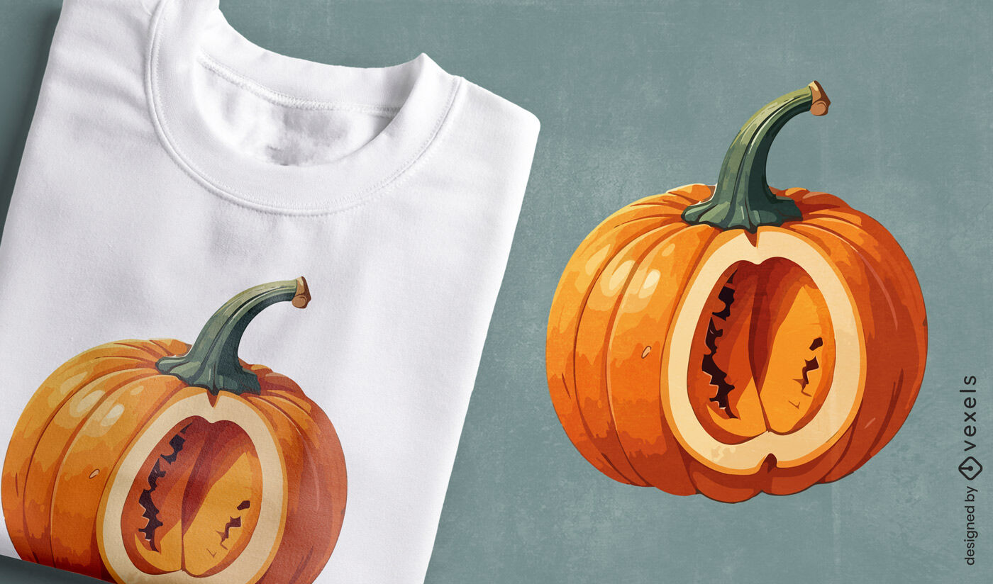 Diseño de camiseta con sección transversal de calabaza.