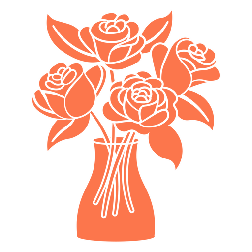 Romántico jarrón de rosas naranja Diseño PNG